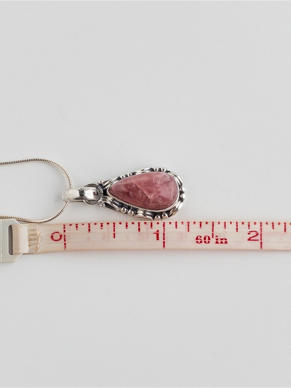 Vintage Sterling Silver Rhodochrosite Teardrop Pendant Necklace 925 Pink - Picture 11 of 11